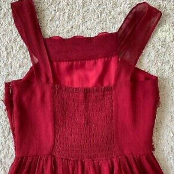 ❌Anthropologie Burlapp Red Silk Cocktail Dress Ruched Roses Small Formal - Picture 5 of 11